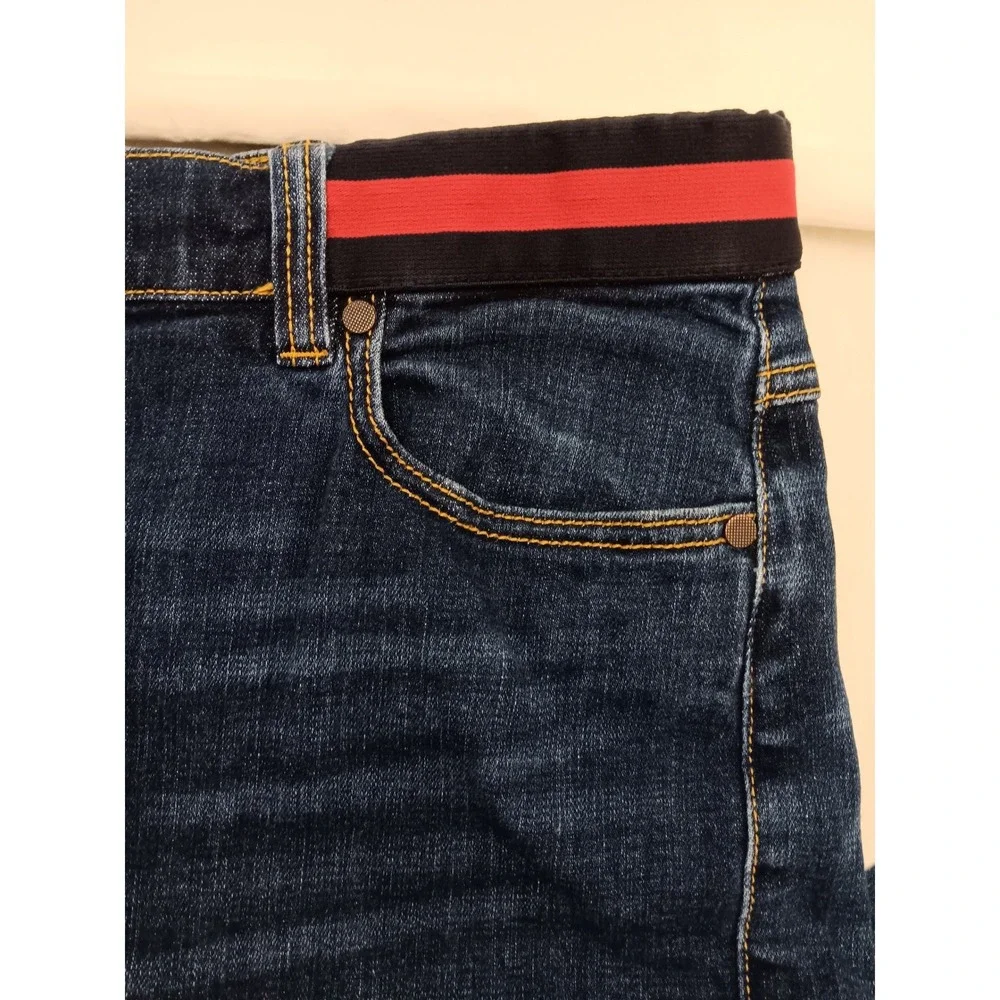 CAbi Women's Blue Denim Button‎ Fly High Rise Skinny Jeans Red Stripe Size 16 - Picture 9 of 16